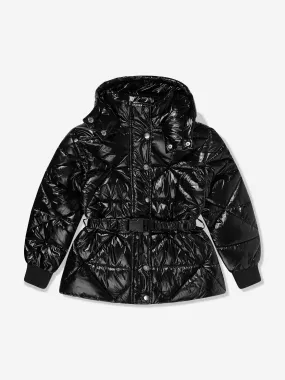 Juicy Couture Girls High Shine Belted Puffer Jacket in Black