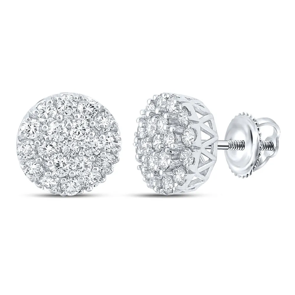 Keene Jewelers 10kt White Gold Mens Round Diamond Cluster Earrings 1 Cttw