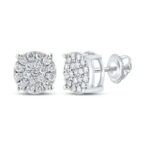 Keene Jewelers 10kt White Gold Mens Round Diamond Cluster Earrings 3/8 Cttw