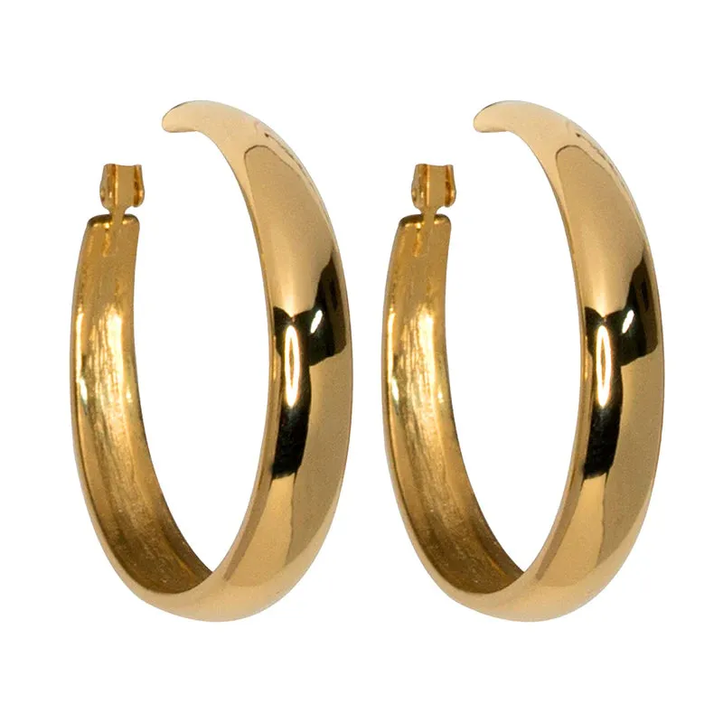 Kenneth Jay Lane KJL Polished Gold Tapered Hoop Earrings 1 3/4