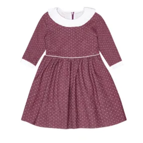 La Coqueta Mulberry And White Polka Dot Dress With Frill Collar: 9 Years