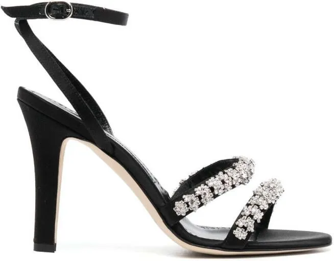 Manolo Blahnik 105mm crystal-embellished leather sandals Black