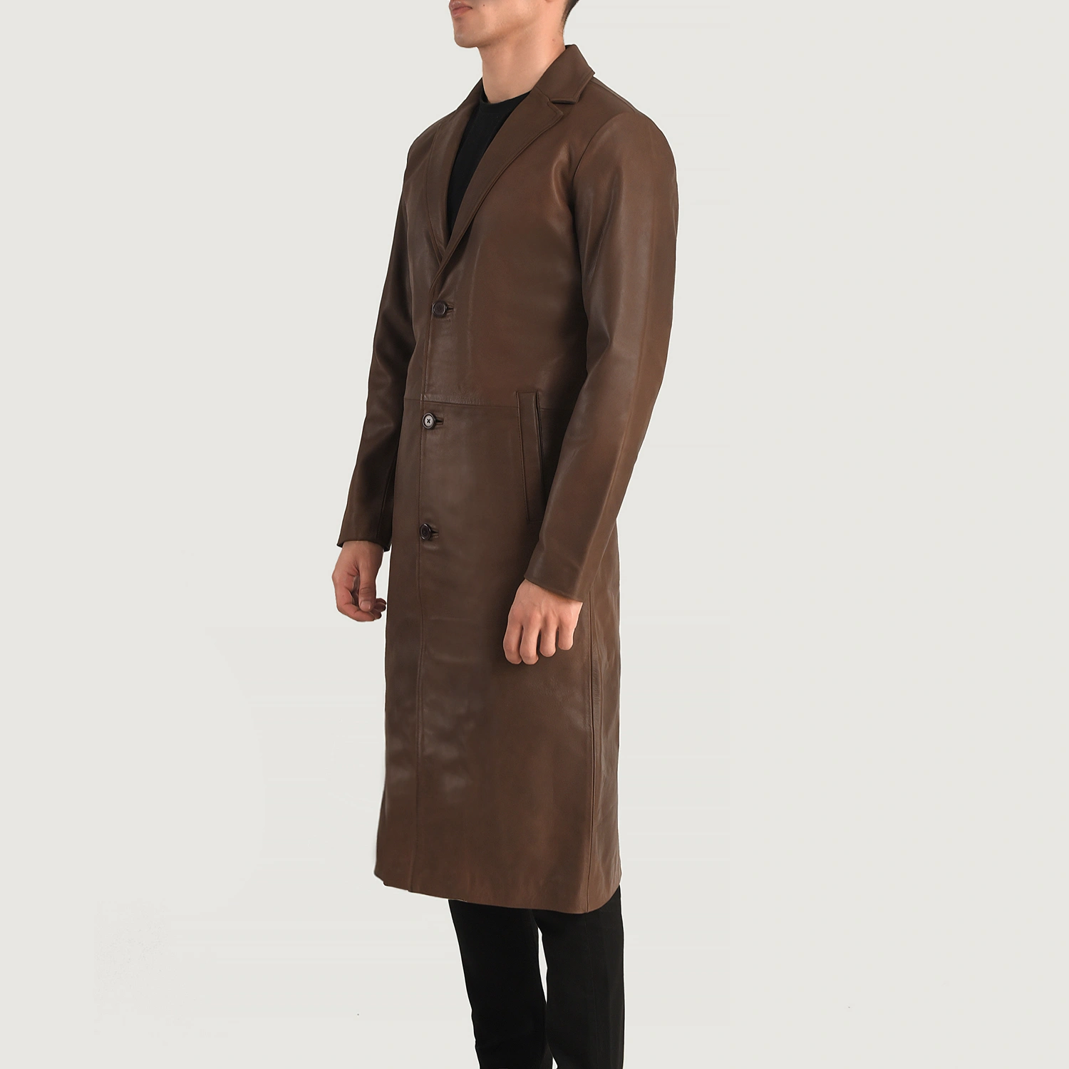 Mateo Brown Leather Single Breasted Coat