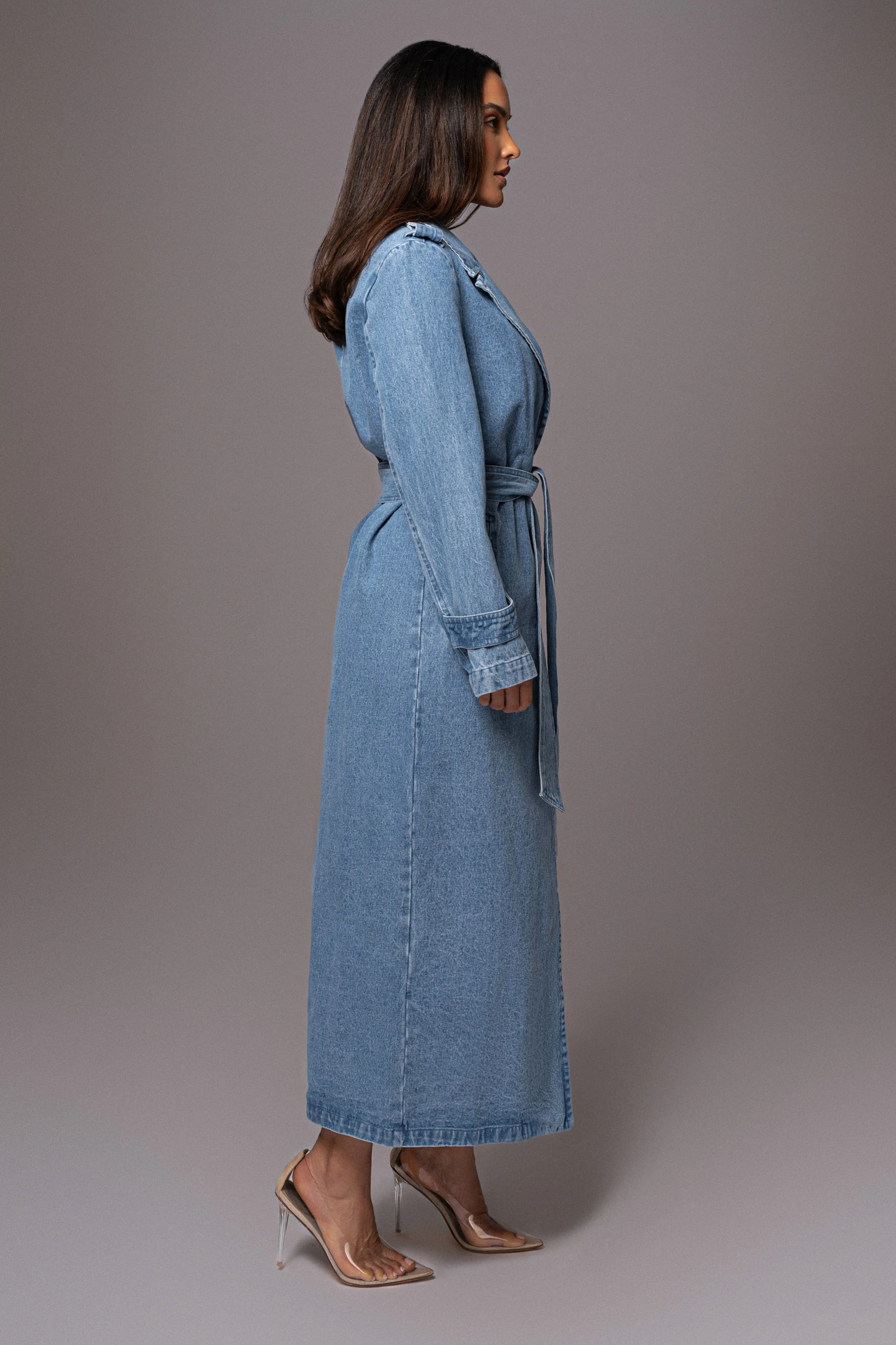 Medium Wash Savannah Belted Denim Coat