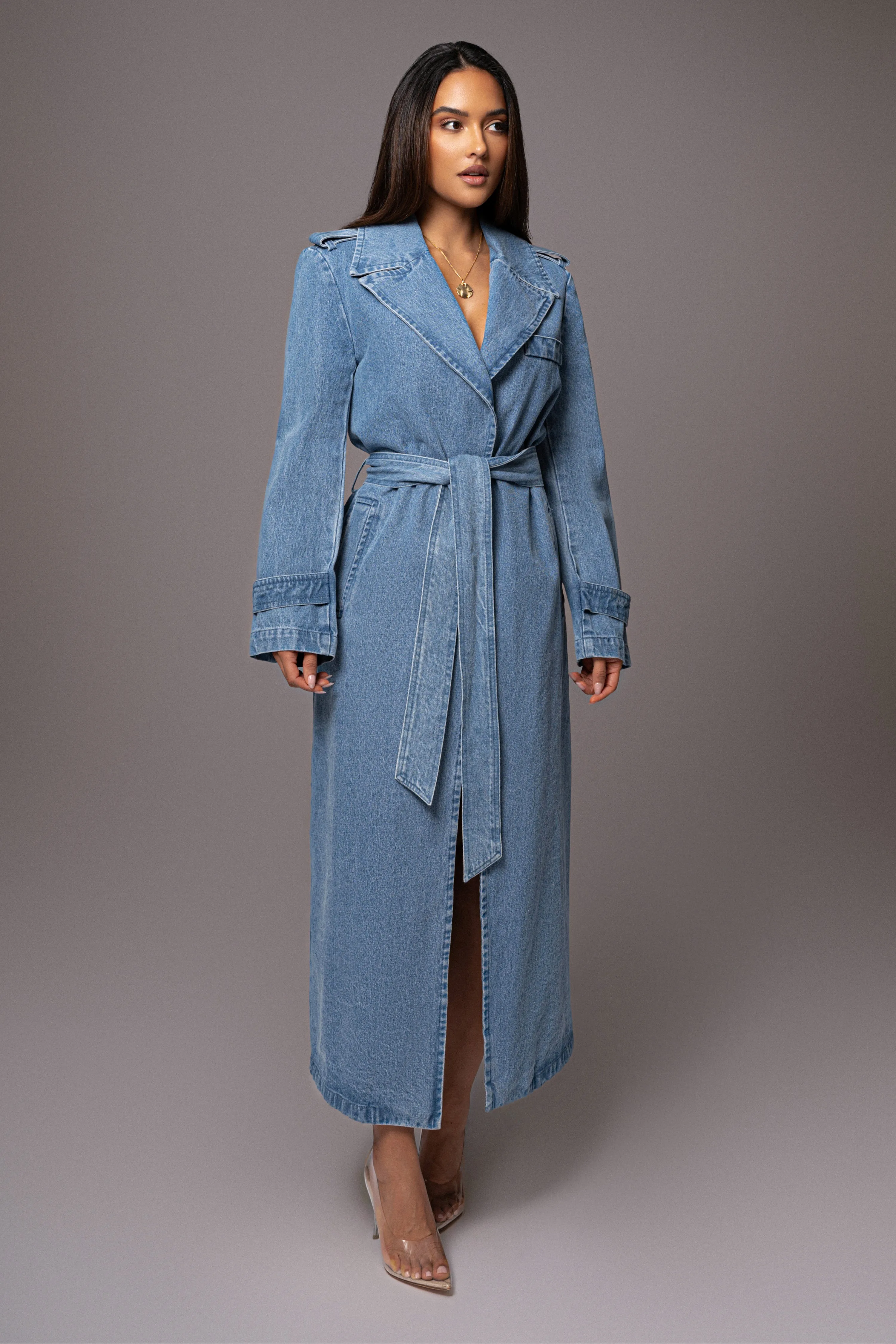 Medium Wash Savannah Belted Denim Coat