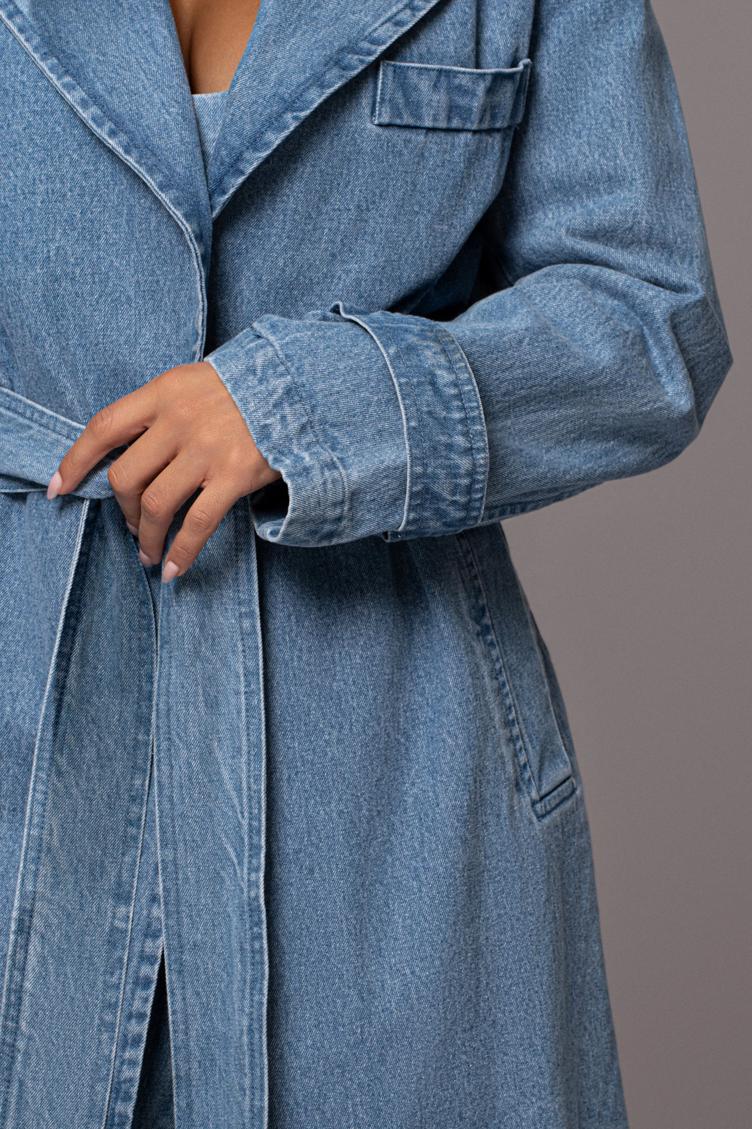 Medium Wash Savannah Belted Denim Coat