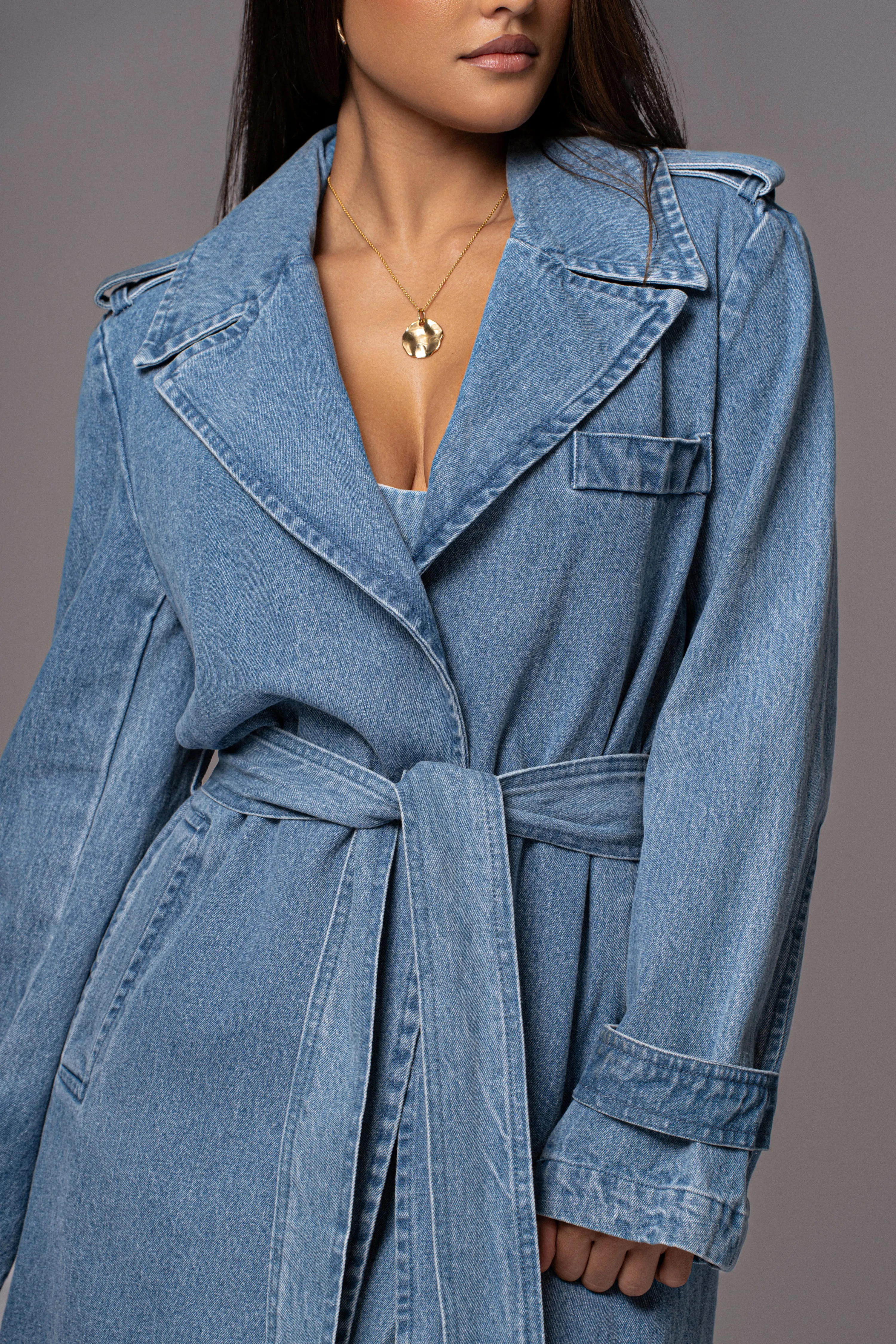 Medium Wash Savannah Belted Denim Coat