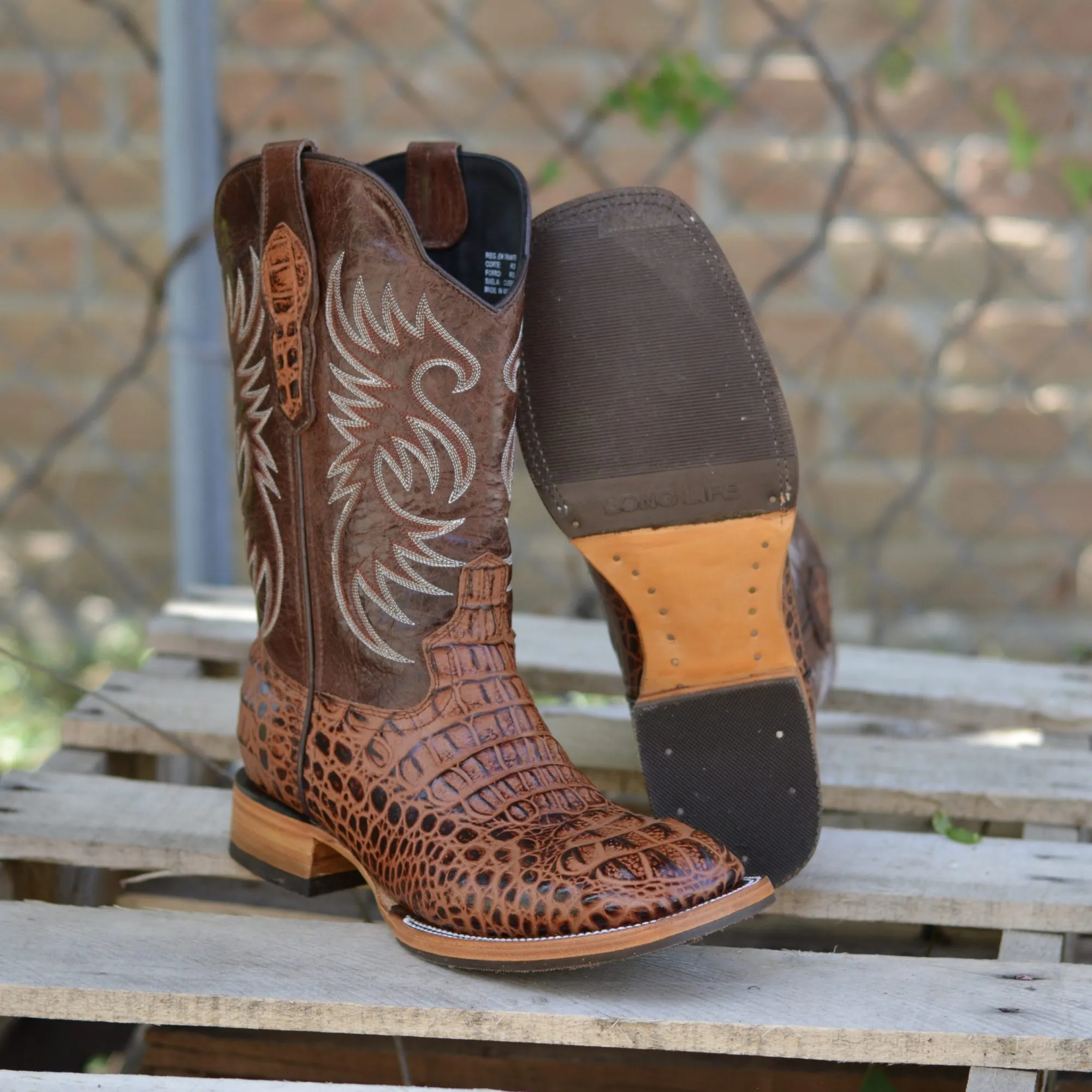 Men Print Caiman Hornback Cognac Square Toe Western Boots