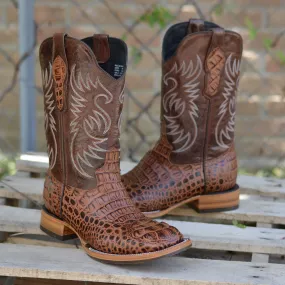 Men Print Caiman Hornback Cognac Square Toe Western Boots