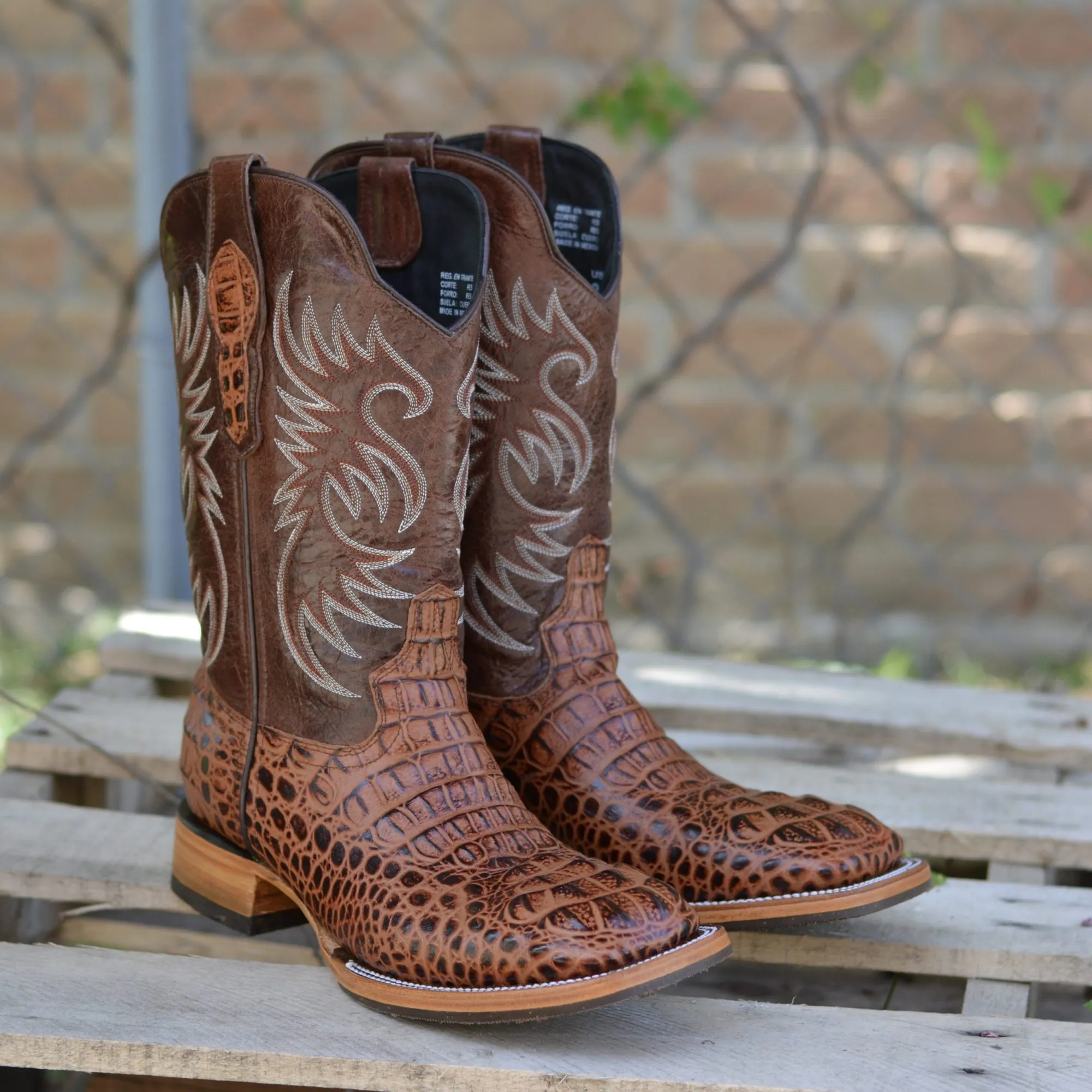 Men Print Caiman Hornback Cognac Square Toe Western Boots