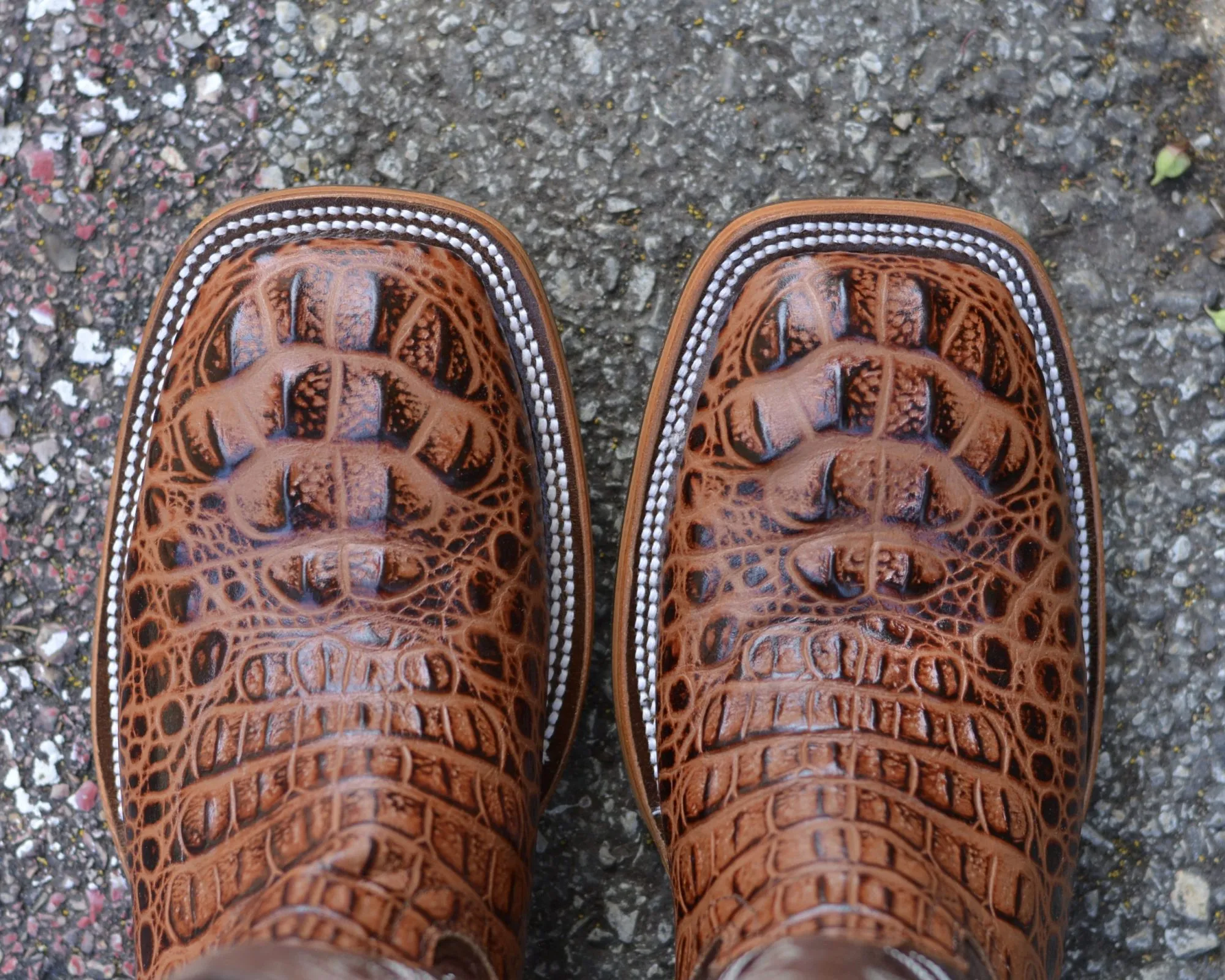 Men Print Caiman Hornback Cognac Square Toe Western Boots