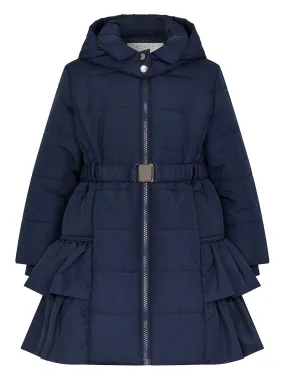 Monsoon Girls Belted Ruffle Coat - Navy