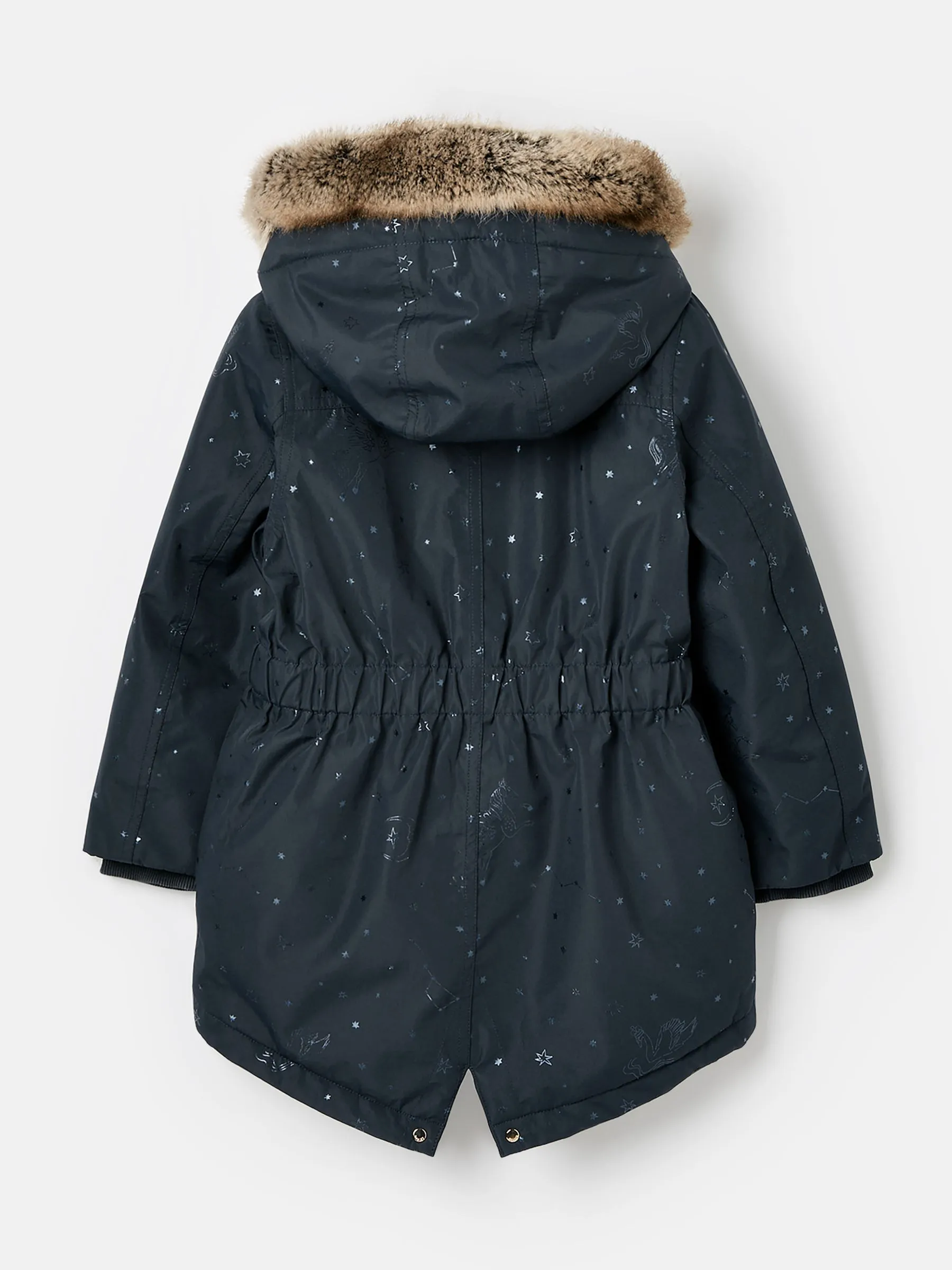 Navy Blue Printed Waterproof Parka Coat