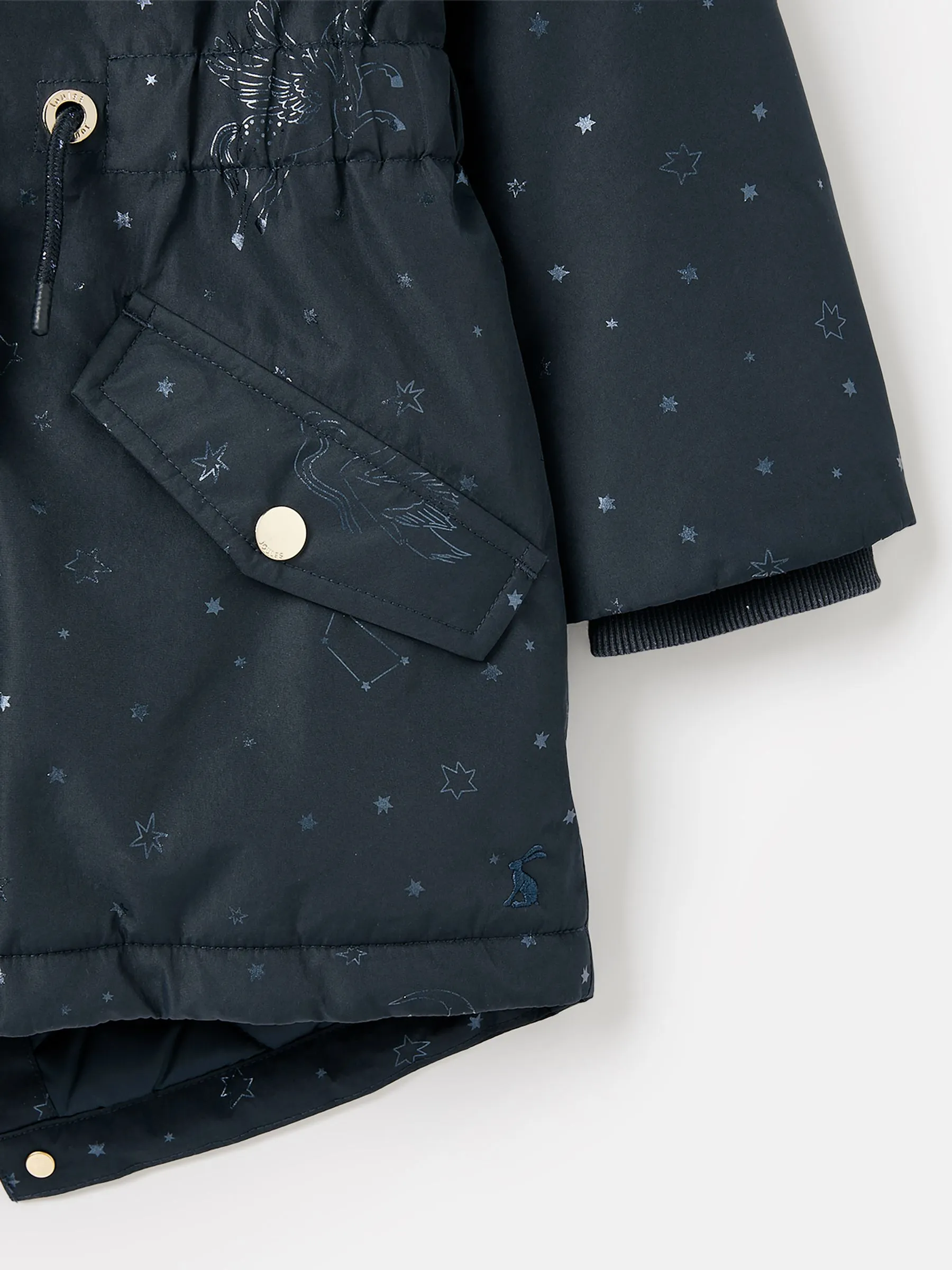 Navy Blue Printed Waterproof Parka Coat