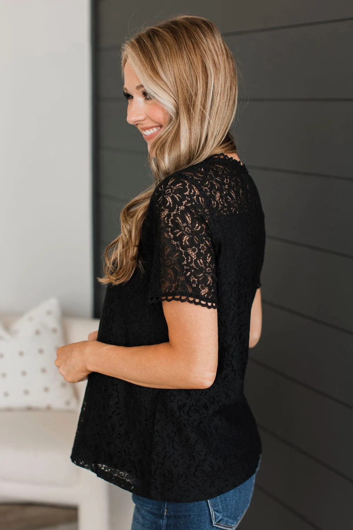 Nearly Perfect Floral Lace Blouse- Black