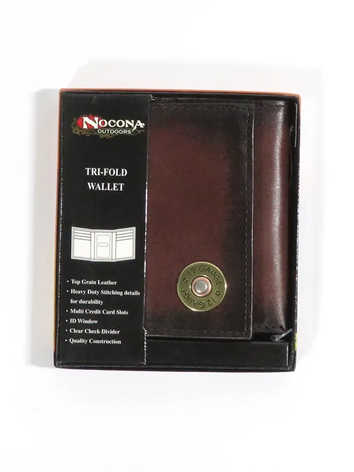 Nocona N5429902 Mens 12 Gauge Outdoor TriFold Leather Wallet Brown