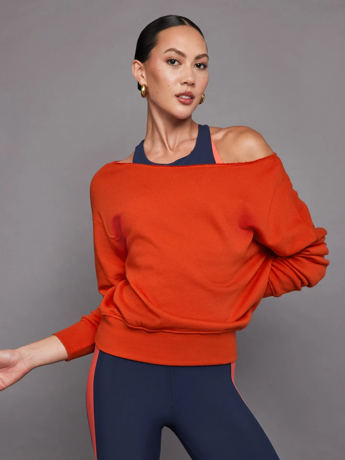 Off Shoulder Sweatshirt in French Terry - Orange