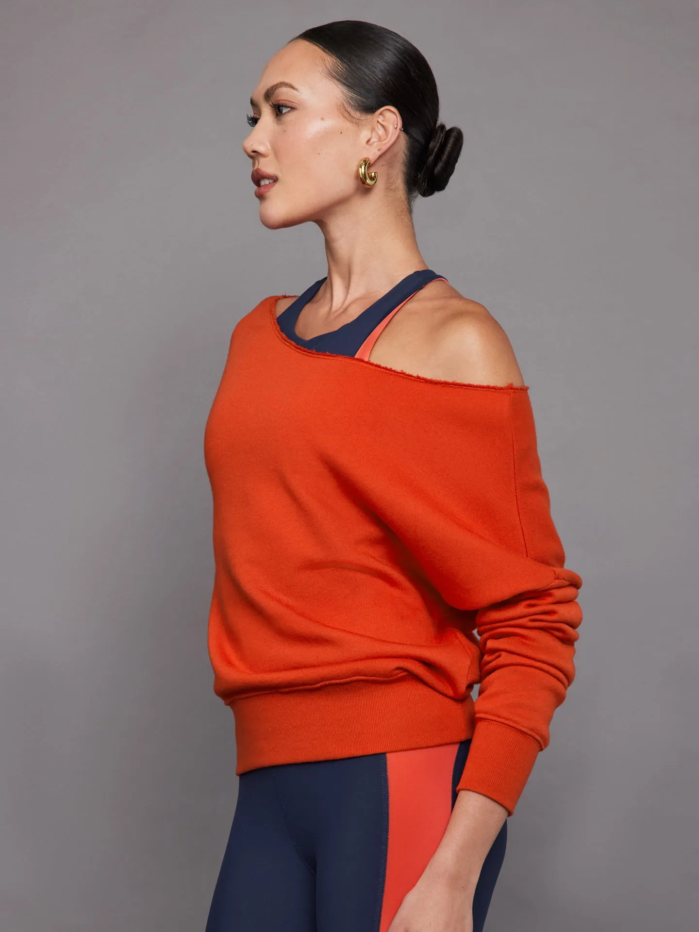 Off Shoulder Sweatshirt in French Terry - Orange