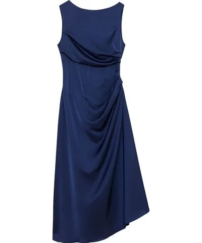 Peploum Women's Blue Amor Draped Sateen Dress In Dusty Midnight