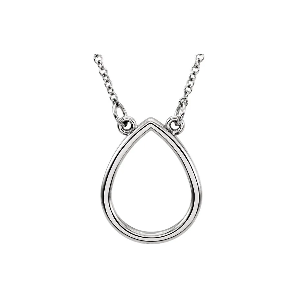 Polished 15mm Open Teardrop Necklace in 14k White Gold, 16 Inch