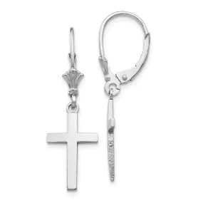 Polished Hollow Cross Lever Back Earrings in 14k White Gold