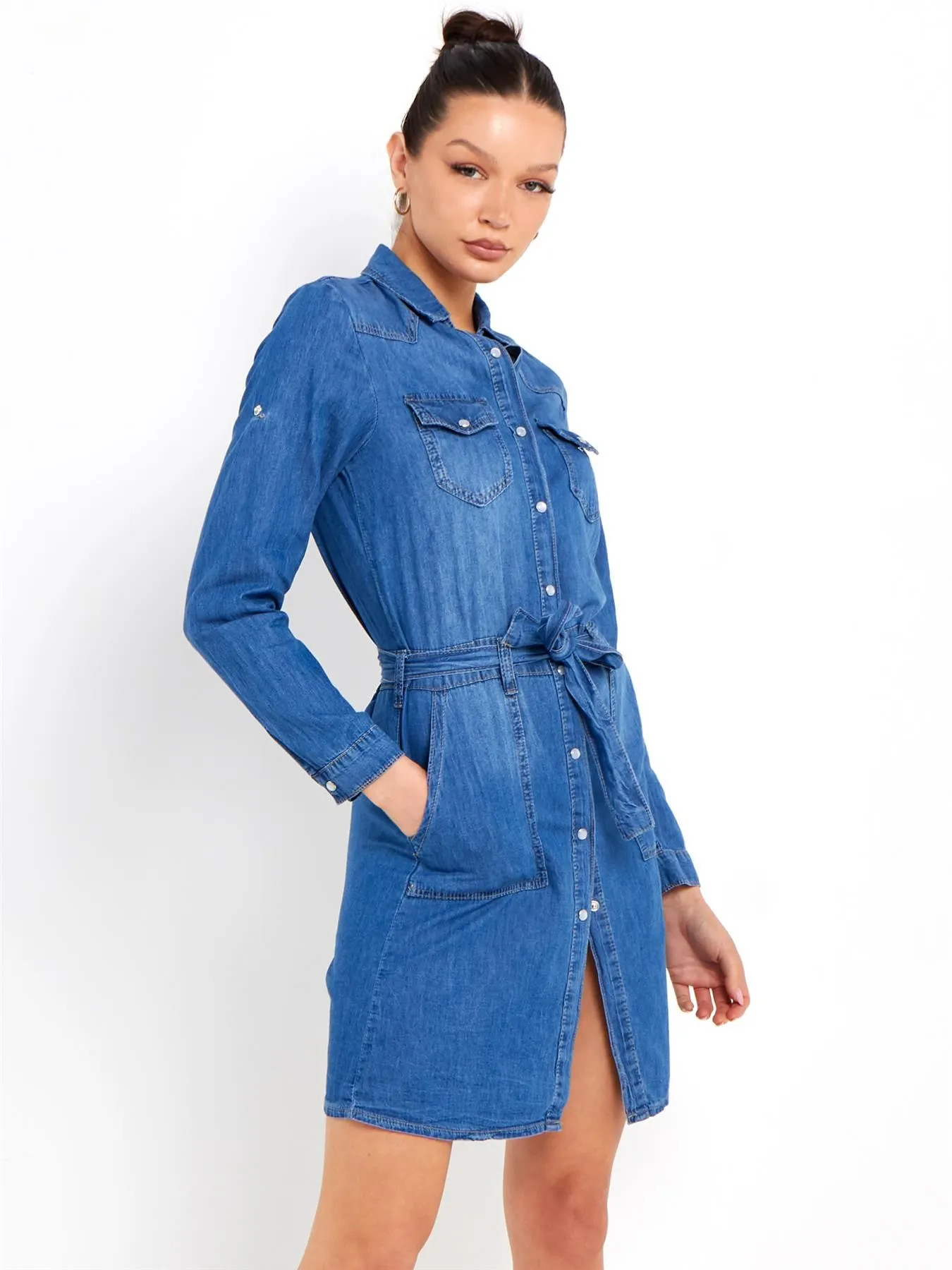 Premium Denim Dress Dress, Denim Blue, UK Sizes 8 to 14