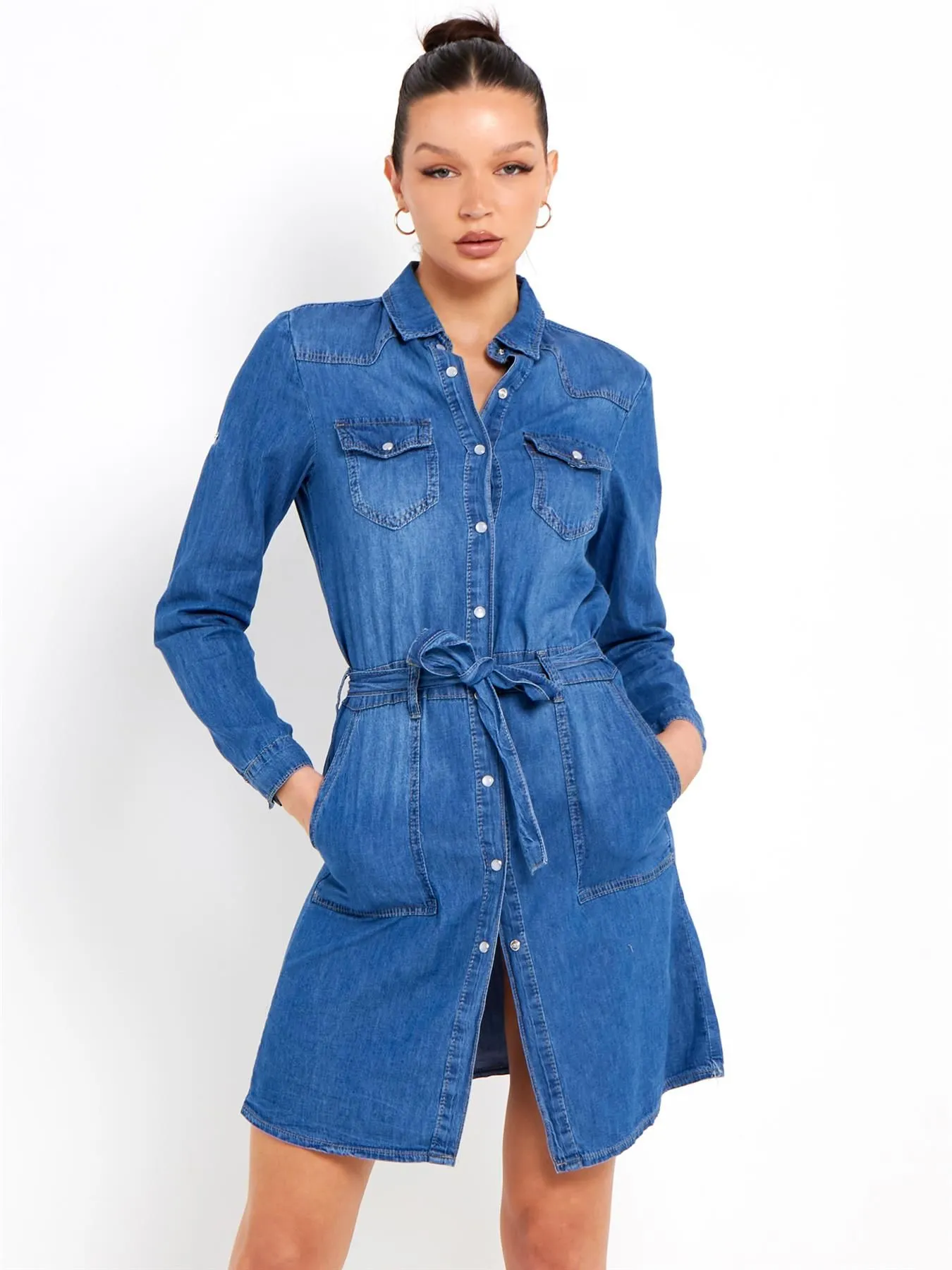 Premium Denim Dress Dress, Denim Blue, UK Sizes 8 to 14