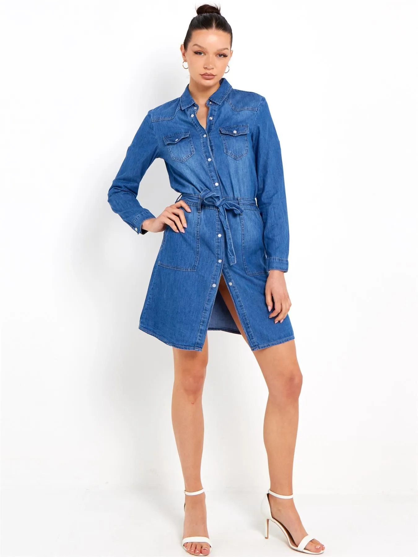 Premium Denim Dress Dress, Denim Blue, UK Sizes 8 to 14