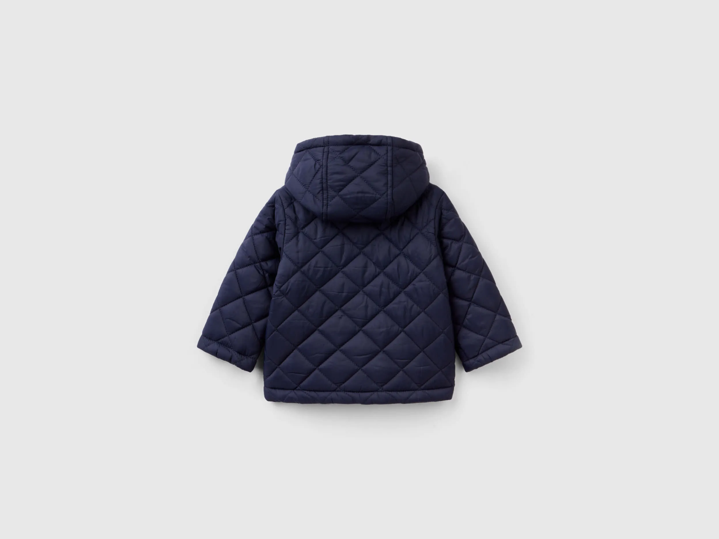 Quilted jacket with hood - Dark Blue | Benetton