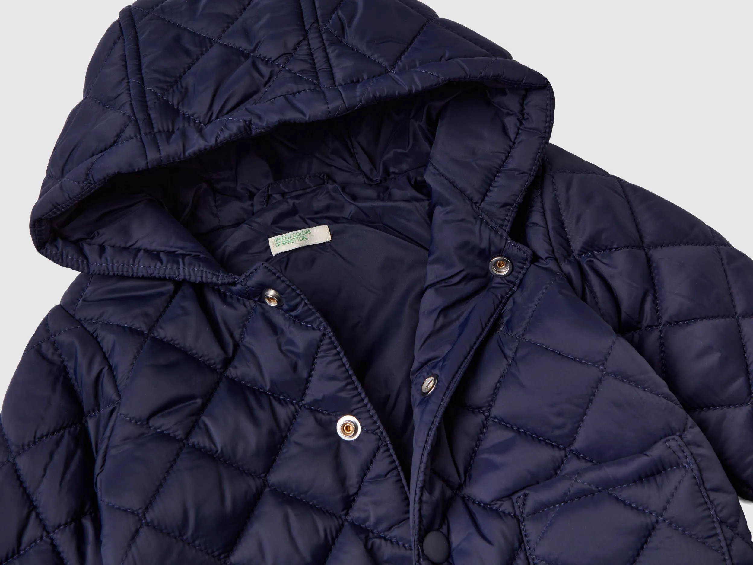 Quilted jacket with hood - Dark Blue | Benetton