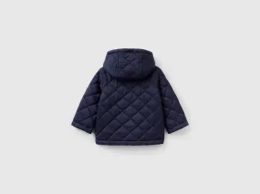 Quilted jacket with hood - Dark Blue | Benetton