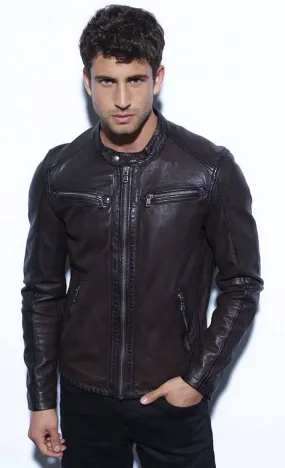 Red brown men's leather jacket Gafino motorcycle style