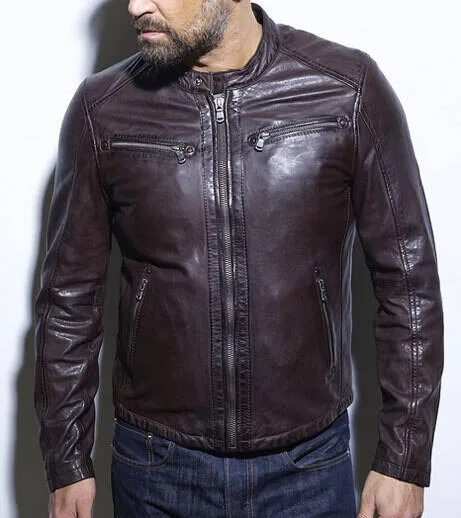 Red brown men's leather jacket Gafino motorcycle style