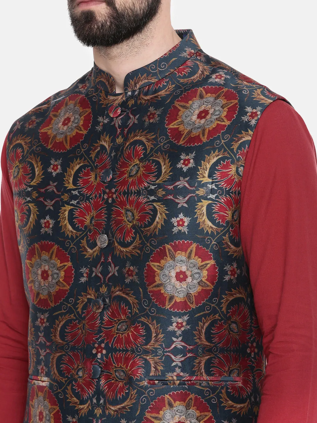 Red Green Silk Chanderi Jacket - MMWC0207