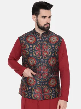 Red Green Silk Chanderi Jacket - MMWC0207