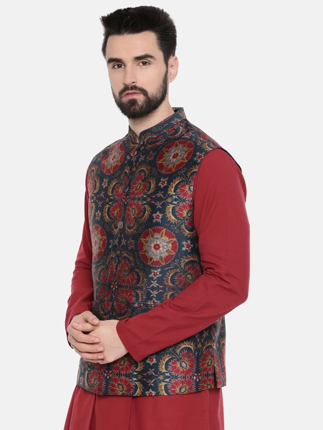 Red Green Silk Chanderi Jacket - MMWC0207