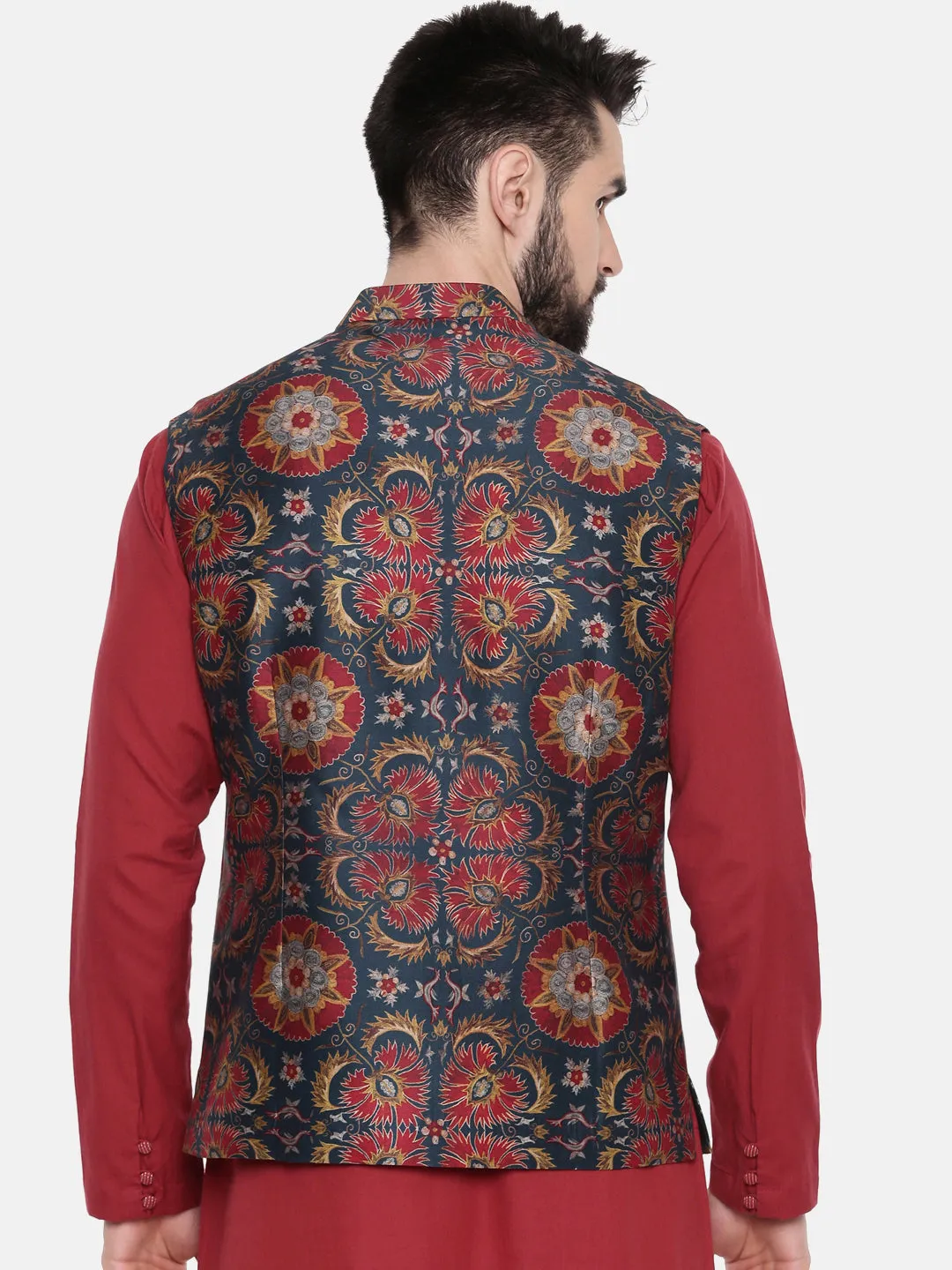 Red Green Silk Chanderi Jacket - MMWC0207