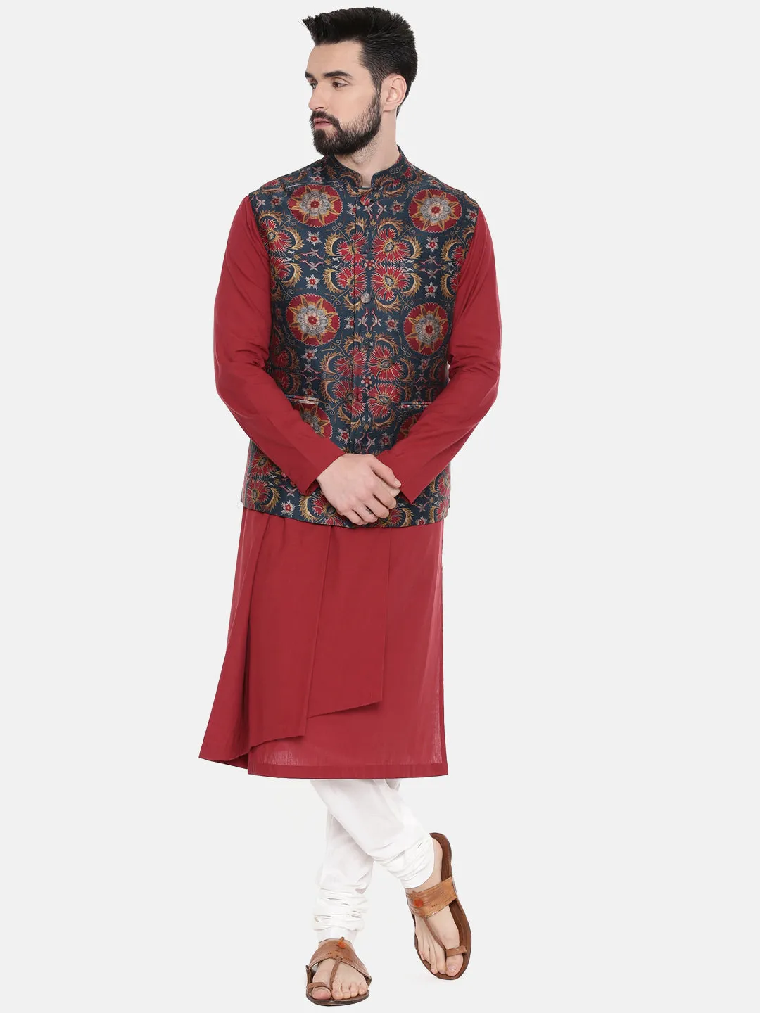 Red Green Silk Chanderi Jacket - MMWC0207