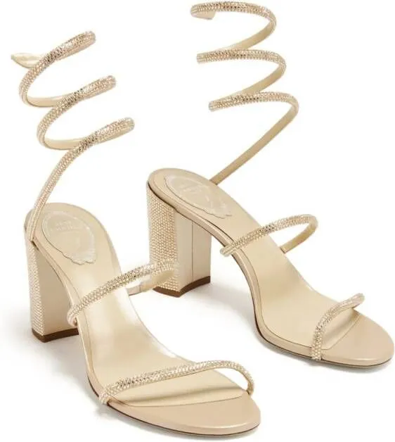 René Caovilla Cleo 80mm crystal-embellished sandals Neutrals