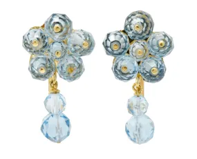 Retro Aquamarine 14 Karat Gold Floral Cluster Screwback Earrings