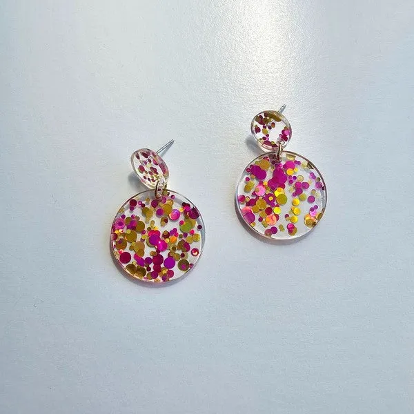 Round Drop Earrings - Pink Confetti