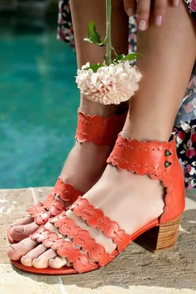 Seaside Leather Sandals in Vintage Red