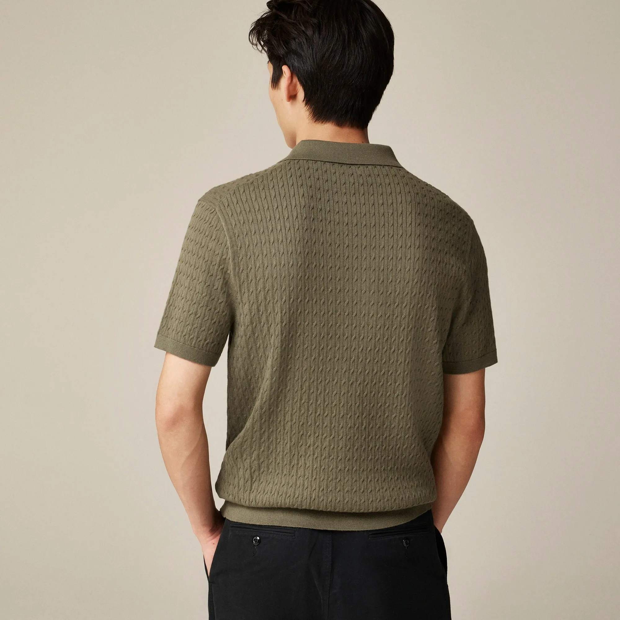 Short-sleeve cotton cable-knit sweater-polo