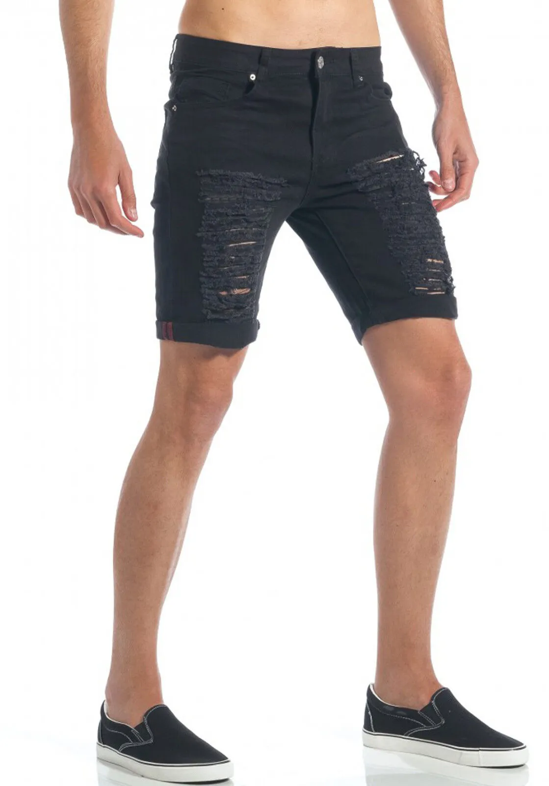 SHORTS BERMUDA UOMO DIAMOND NERO STRAPPATO COTONE STRETCH PANTALONCINO JEANS