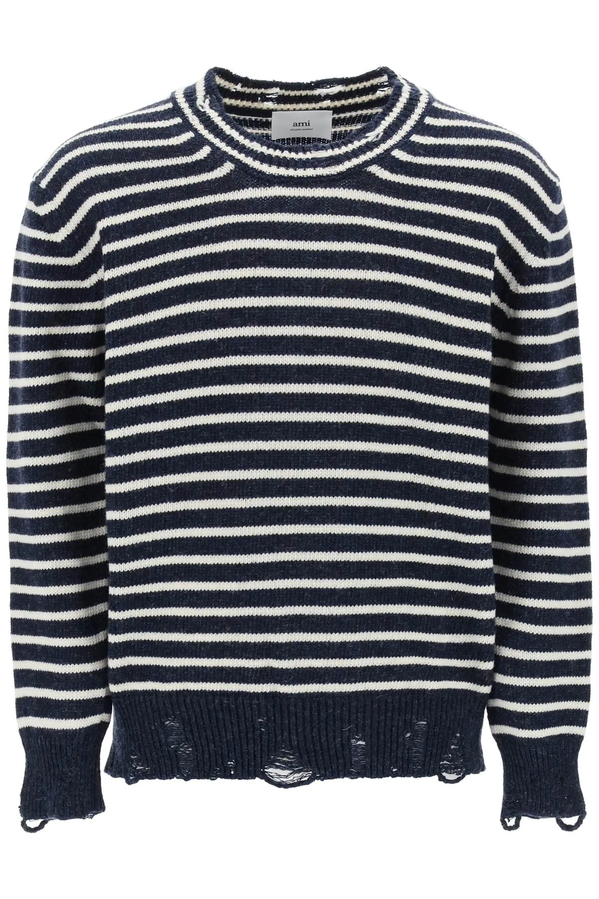 Striped Sweater With Destroyed Detailing