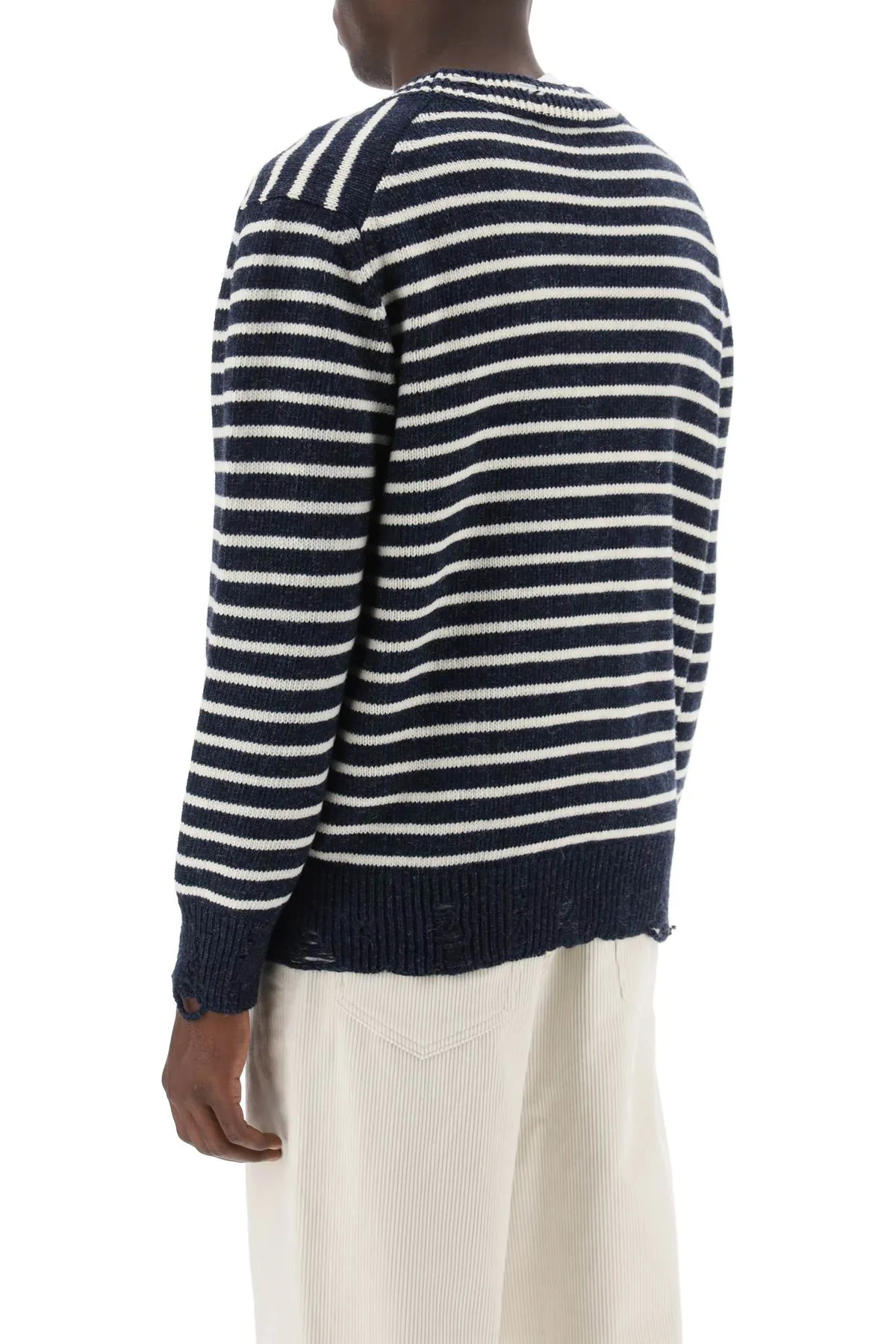 Striped Sweater With Destroyed Detailing