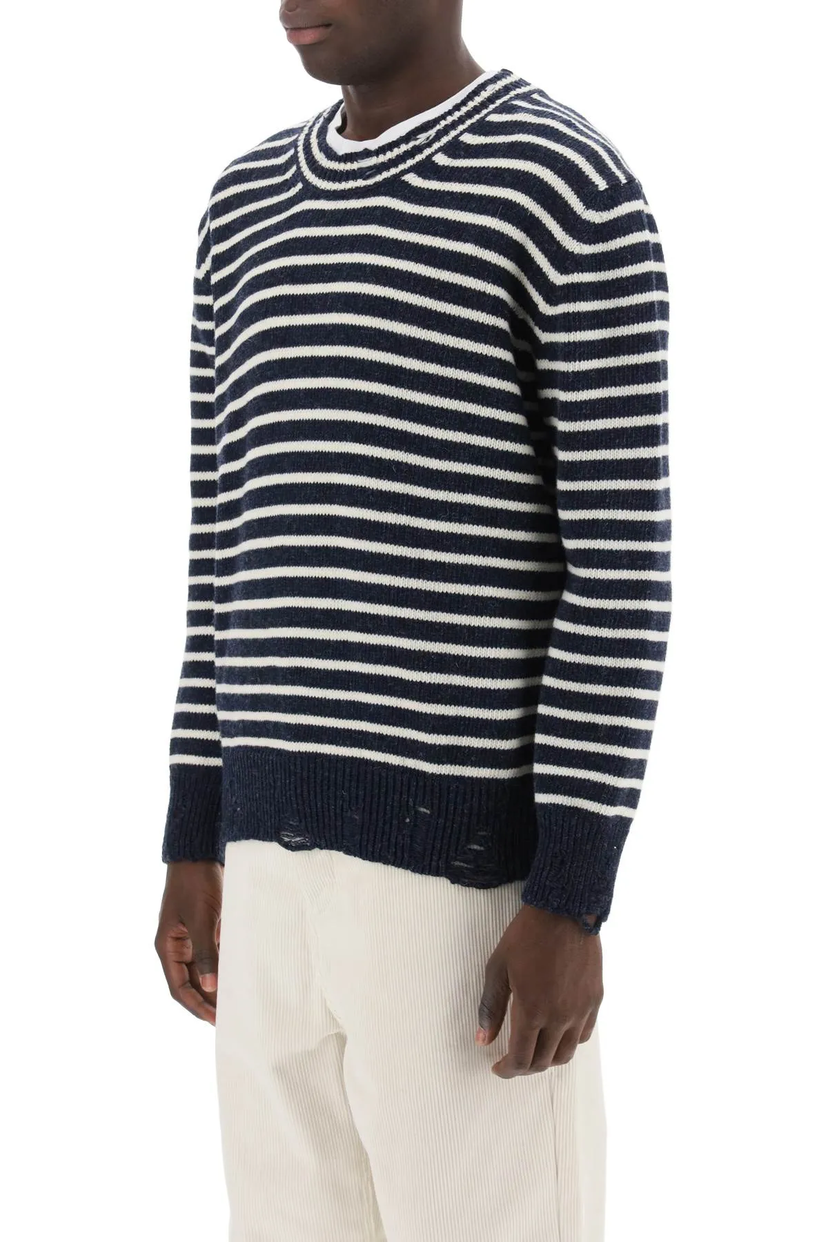 Striped Sweater With Destroyed Detailing