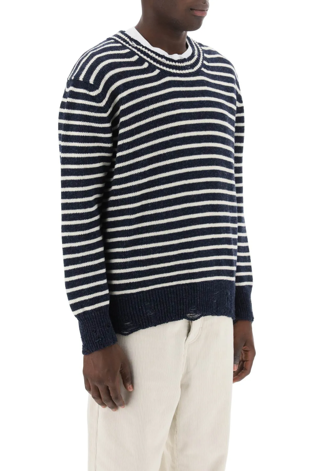 Striped Sweater With Destroyed Detailing