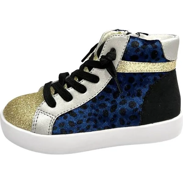 StyleChild Abby Sneaker, Blue Leopard & Gold