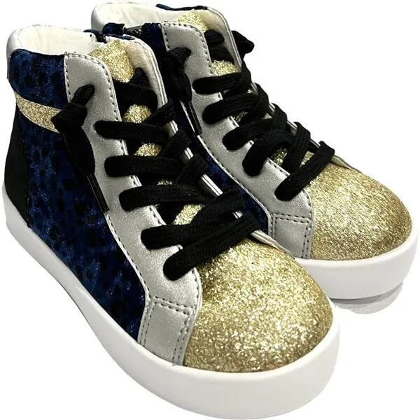 StyleChild Abby Sneaker, Blue Leopard & Gold